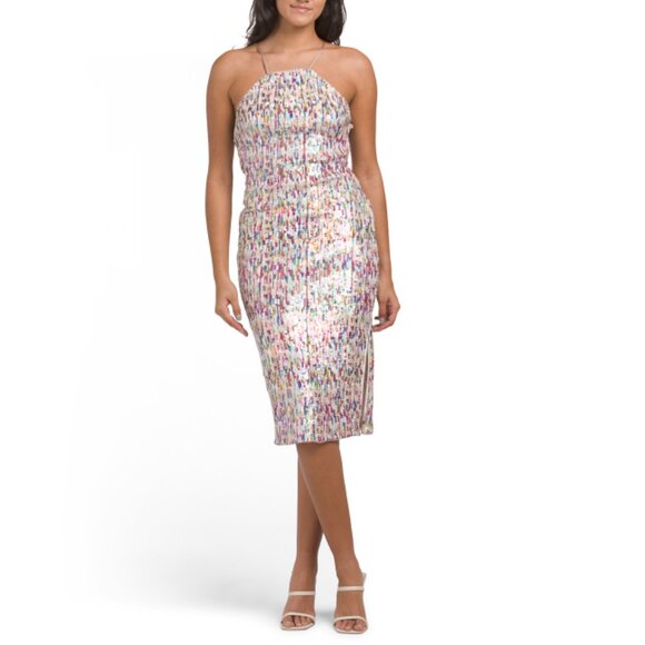 LIV FOSTER multi Sequin Midi Cocktail Dress
